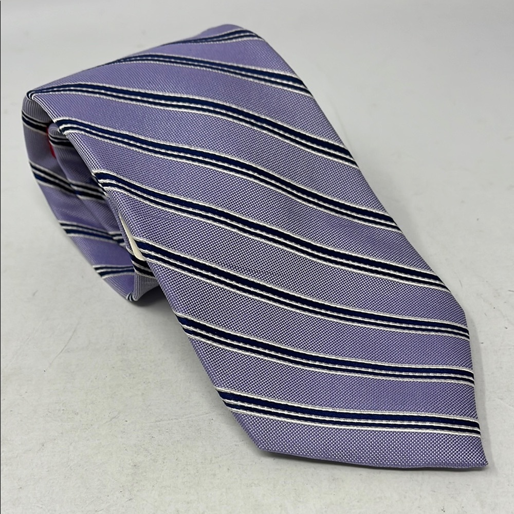 CHAPS 100% SILK PURPLE AND NAVY STRIPED TIE NWT